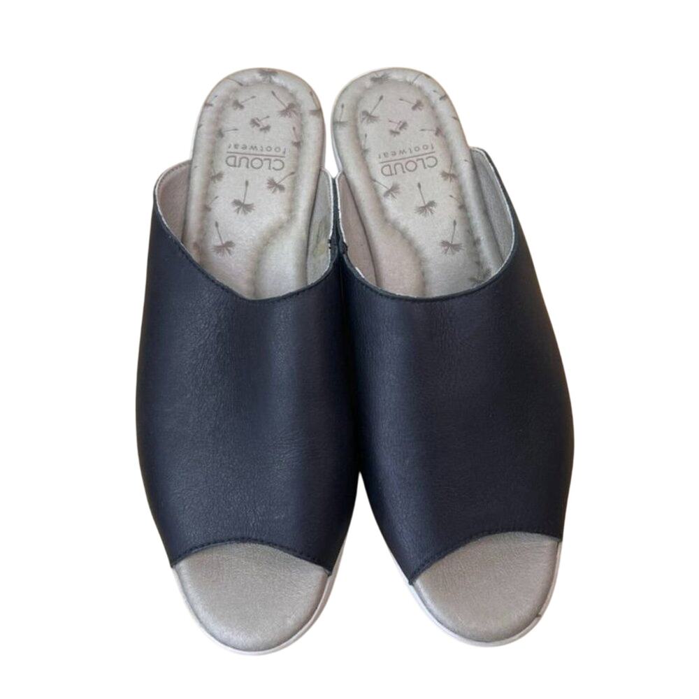 Cloud Footwear Sandal Womens EU 38 US 7.5 Black Leather Wedge Velvet